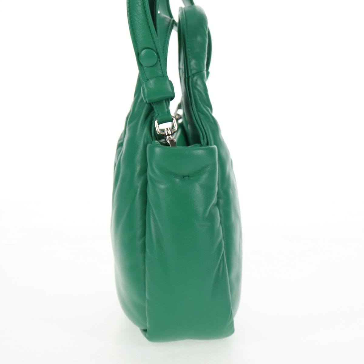 PRADA Hand Bag Leather 2way Green Silver Auth 136732SAM