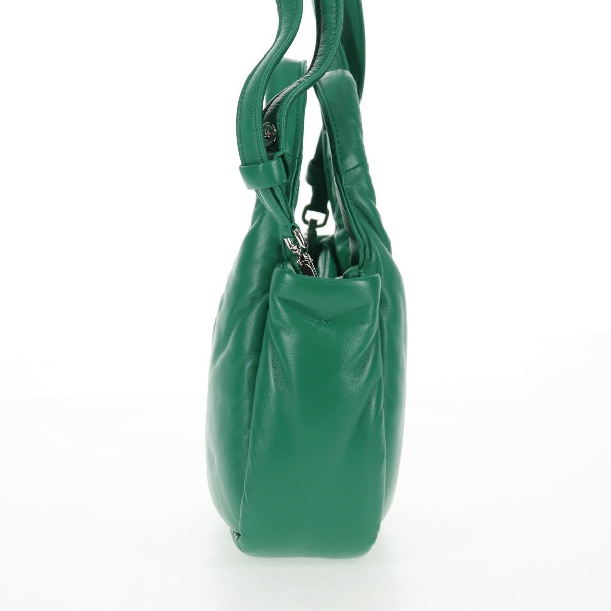 PRADA Hand Bag Leather 2way Green Silver Auth 136732M
