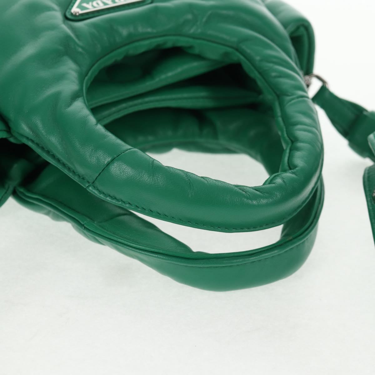 PRADA Hand Bag Leather 2way Green Silver Auth 136732M
