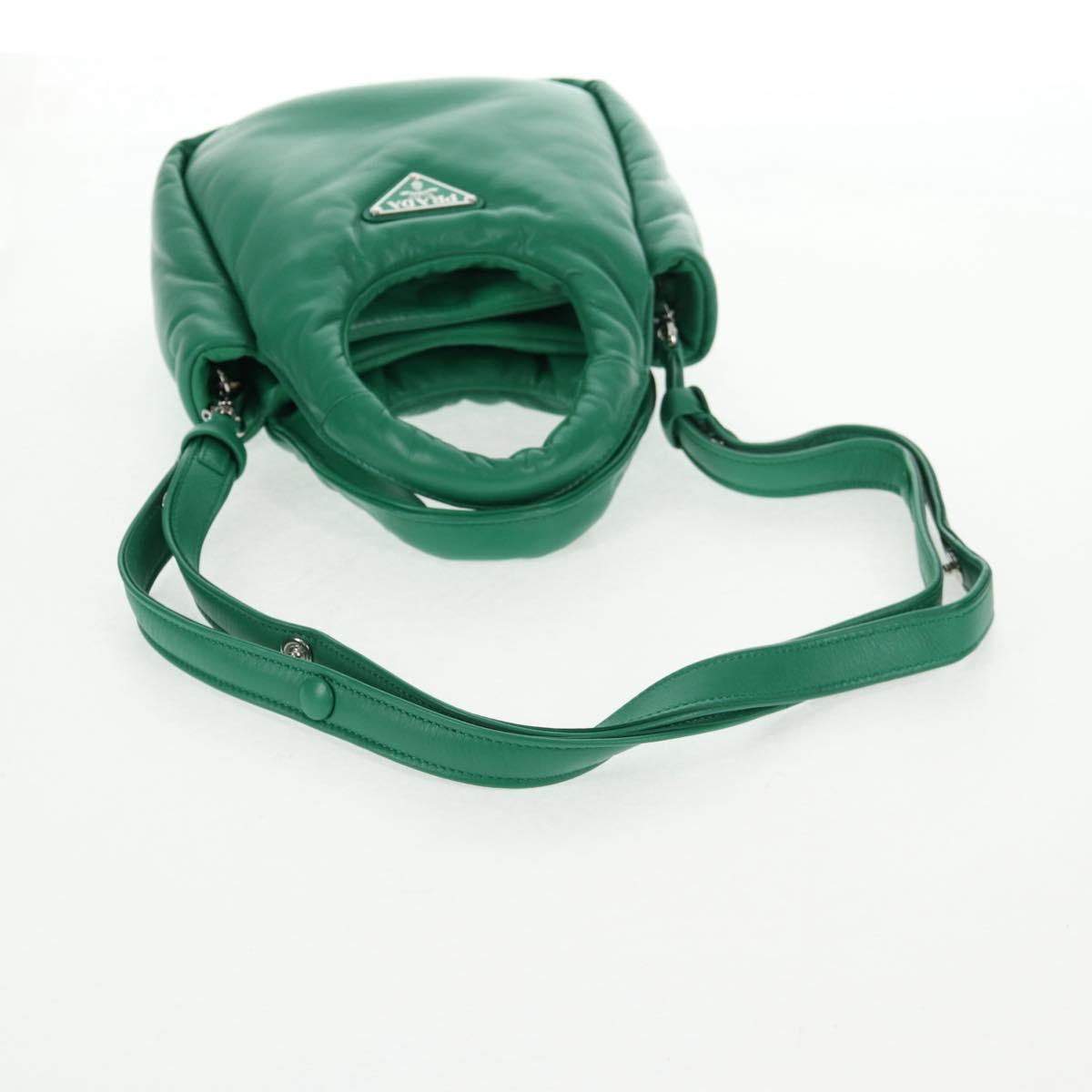 PRADA Hand Bag Leather 2way Green Silver Auth 136732SAM