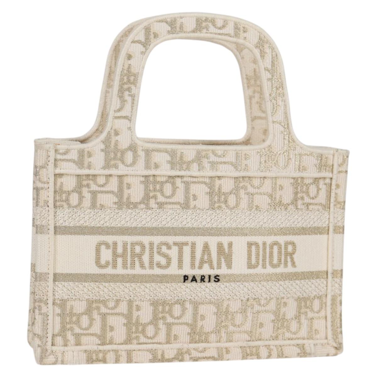 Christian Dior Trotter Canvas Book Tote Hand Bag Canvas White Auth 136735SAM