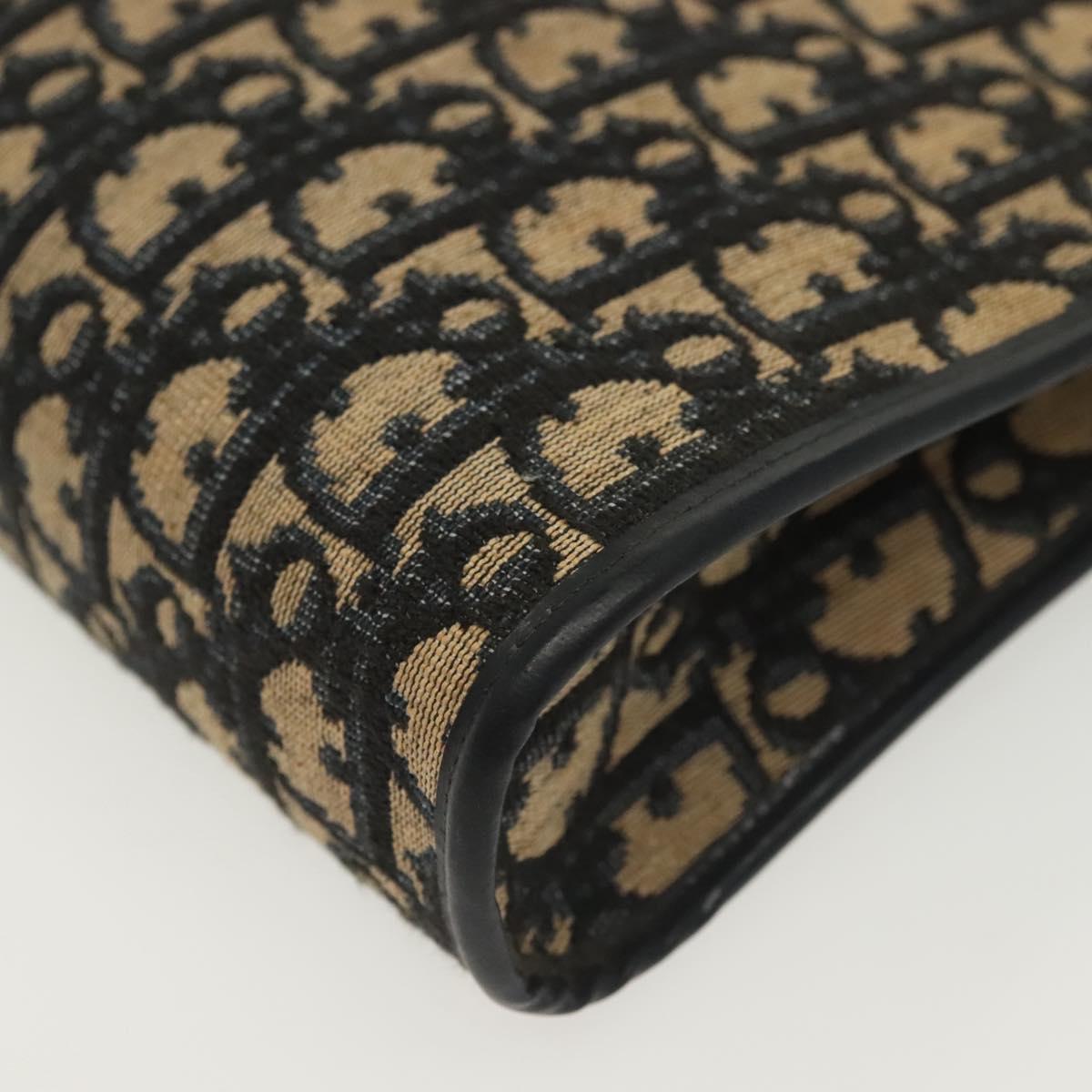 Christian Dior Trotter Canvas Shoulder Bag Navy Gold Auth 136797