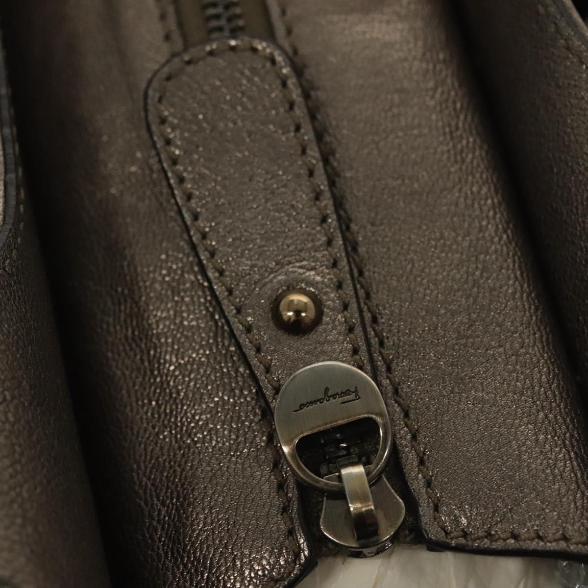 Salvatore Ferragamo Gancini Hand Bag Leather Silver Auth 136801