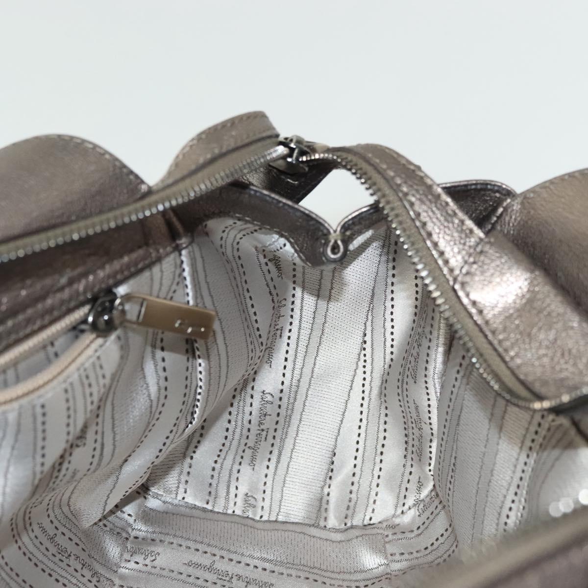 Salvatore Ferragamo Gancini Hand Bag Leather Silver Auth 136801