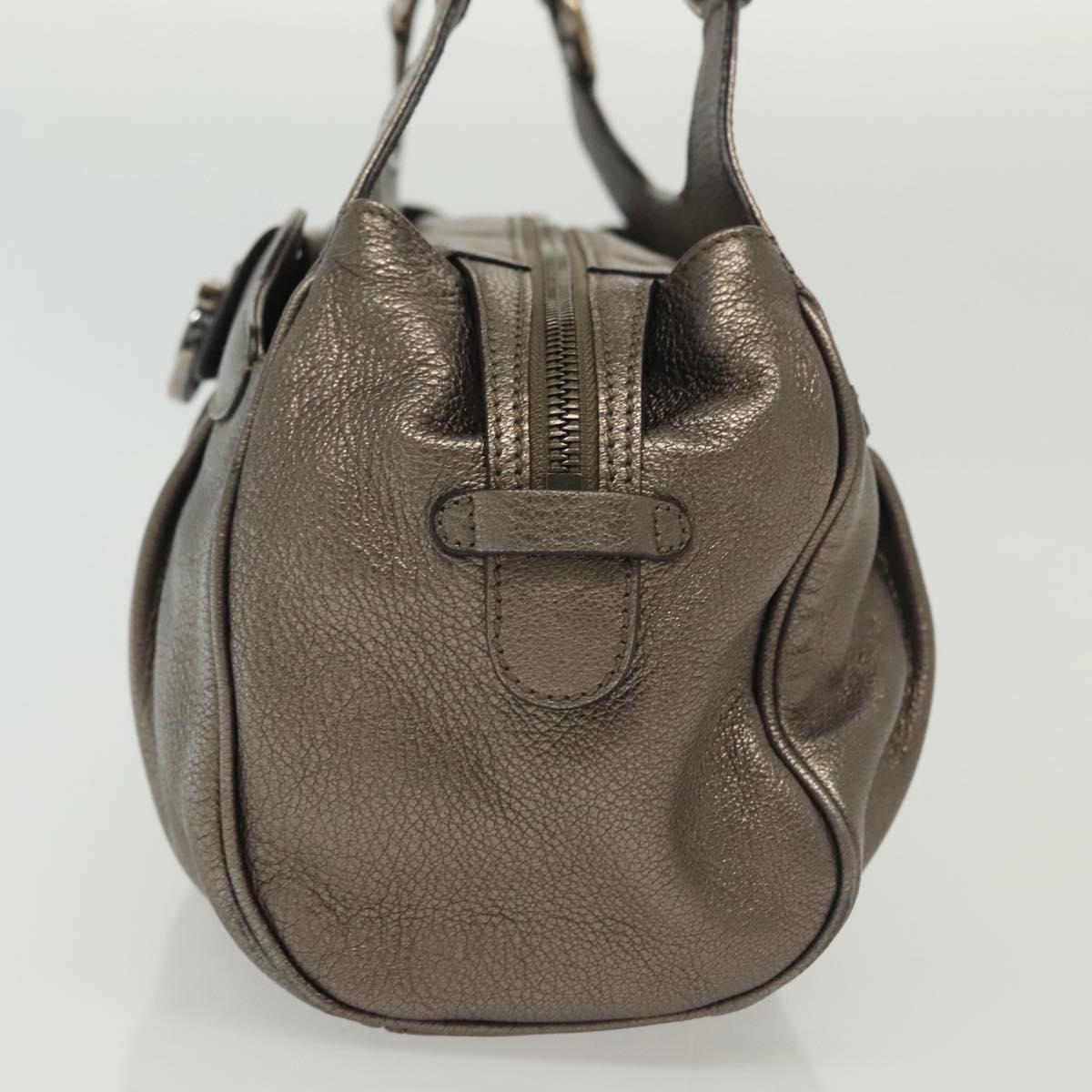 Salvatore Ferragamo Gancini Hand Bag Leather Silver Auth 136801