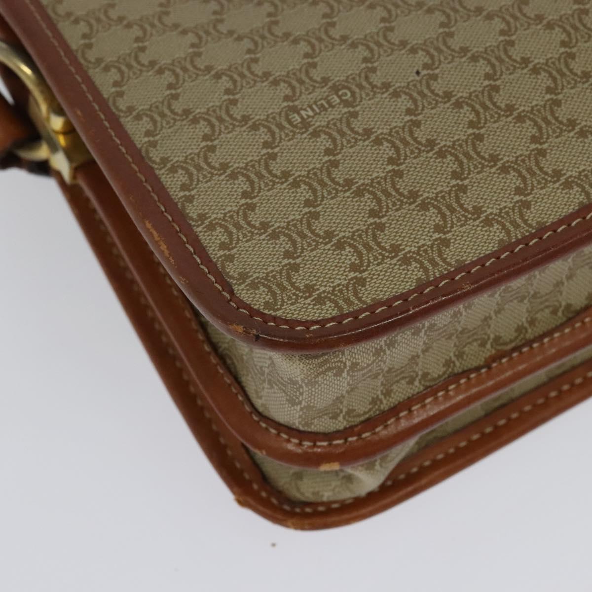 CELINE Macadam Canvas Shoulder Bag PVC Beige Gold Auth 136803