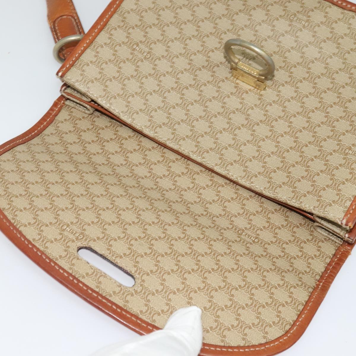 CELINE Macadam Canvas Shoulder Bag PVC Beige Gold Auth 136803