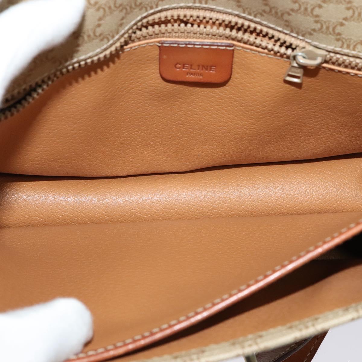 CELINE Macadam Canvas Shoulder Bag PVC Beige Gold Auth 136803