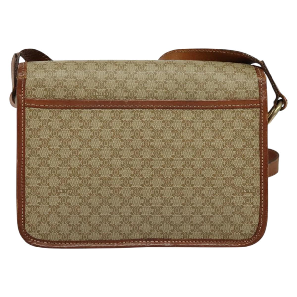 CELINE Macadam Canvas Shoulder Bag PVC Beige Gold Auth 136803