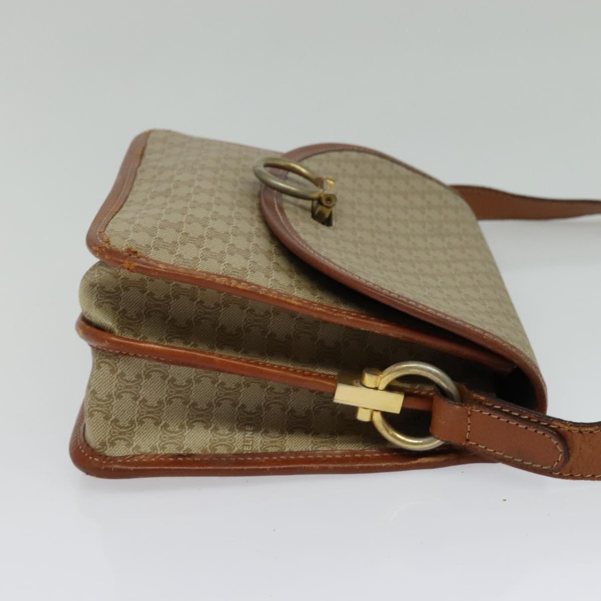 CELINE Macadam Canvas Shoulder Bag PVC Beige Gold Auth 136803