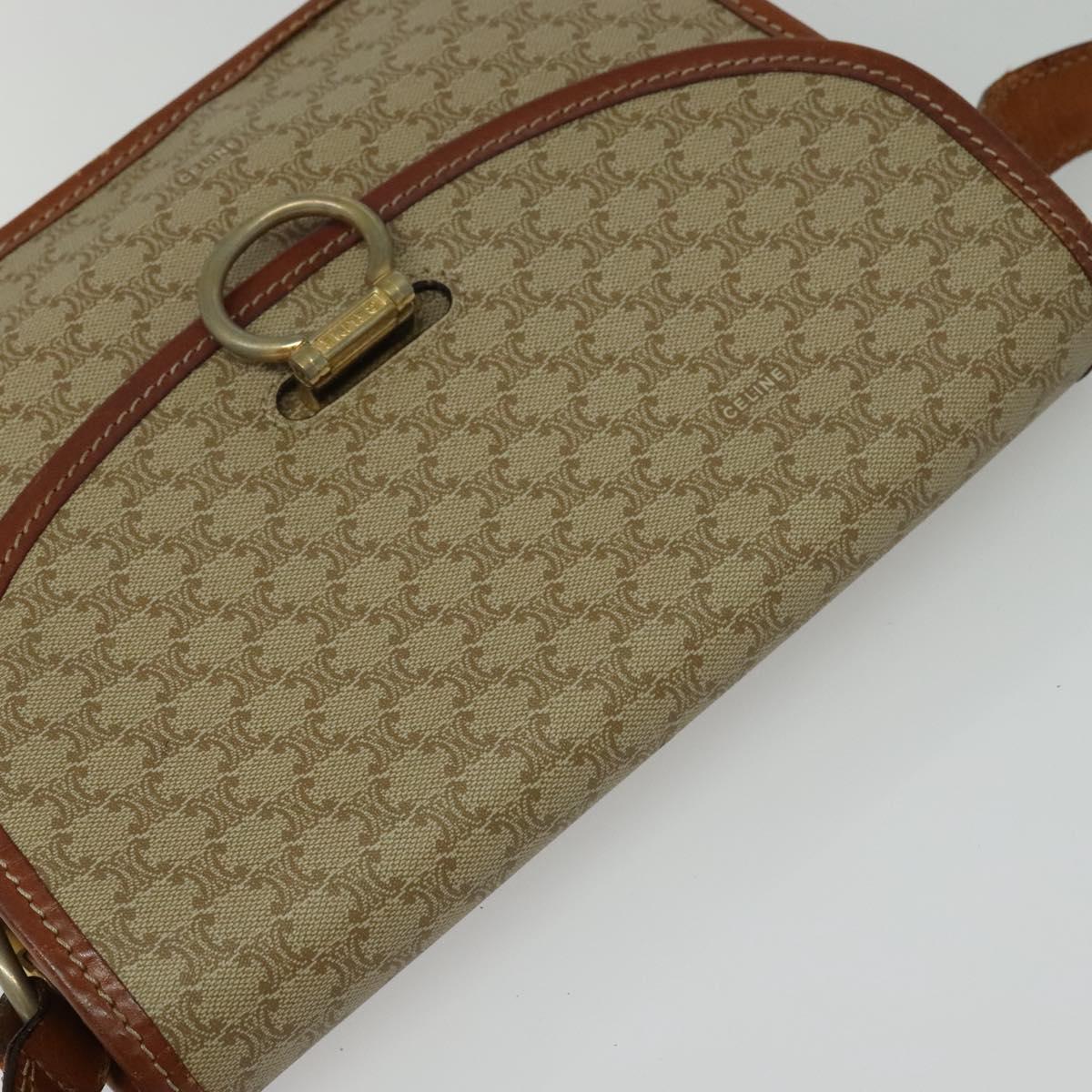 CELINE Macadam Canvas Shoulder Bag PVC Beige Gold Auth 136803