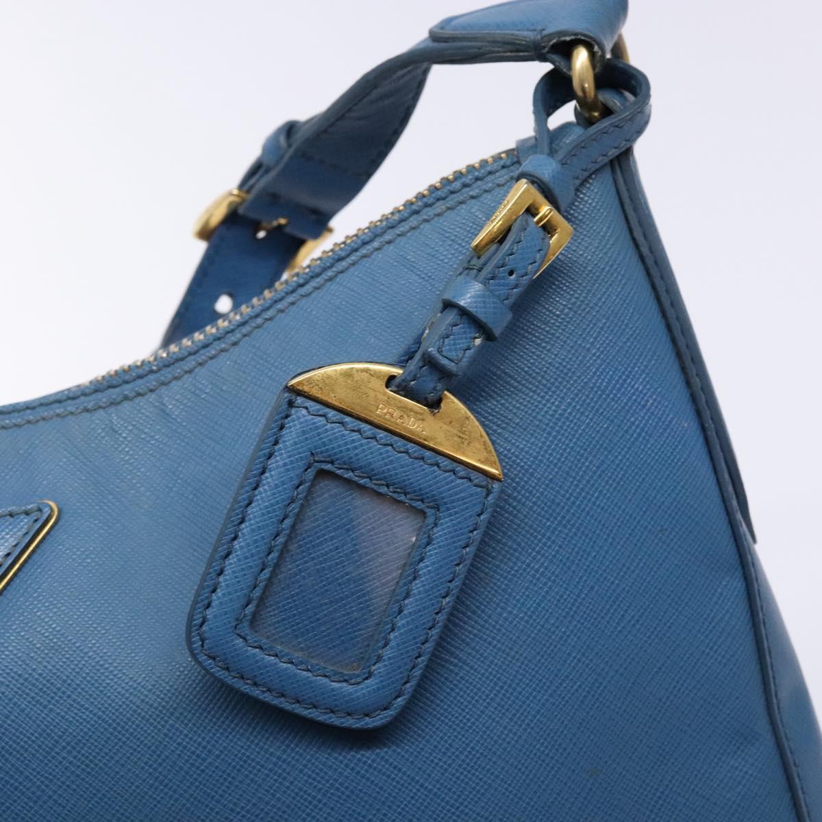 PRADA Shoulder Bag Leather Blue Gold Auth 136806