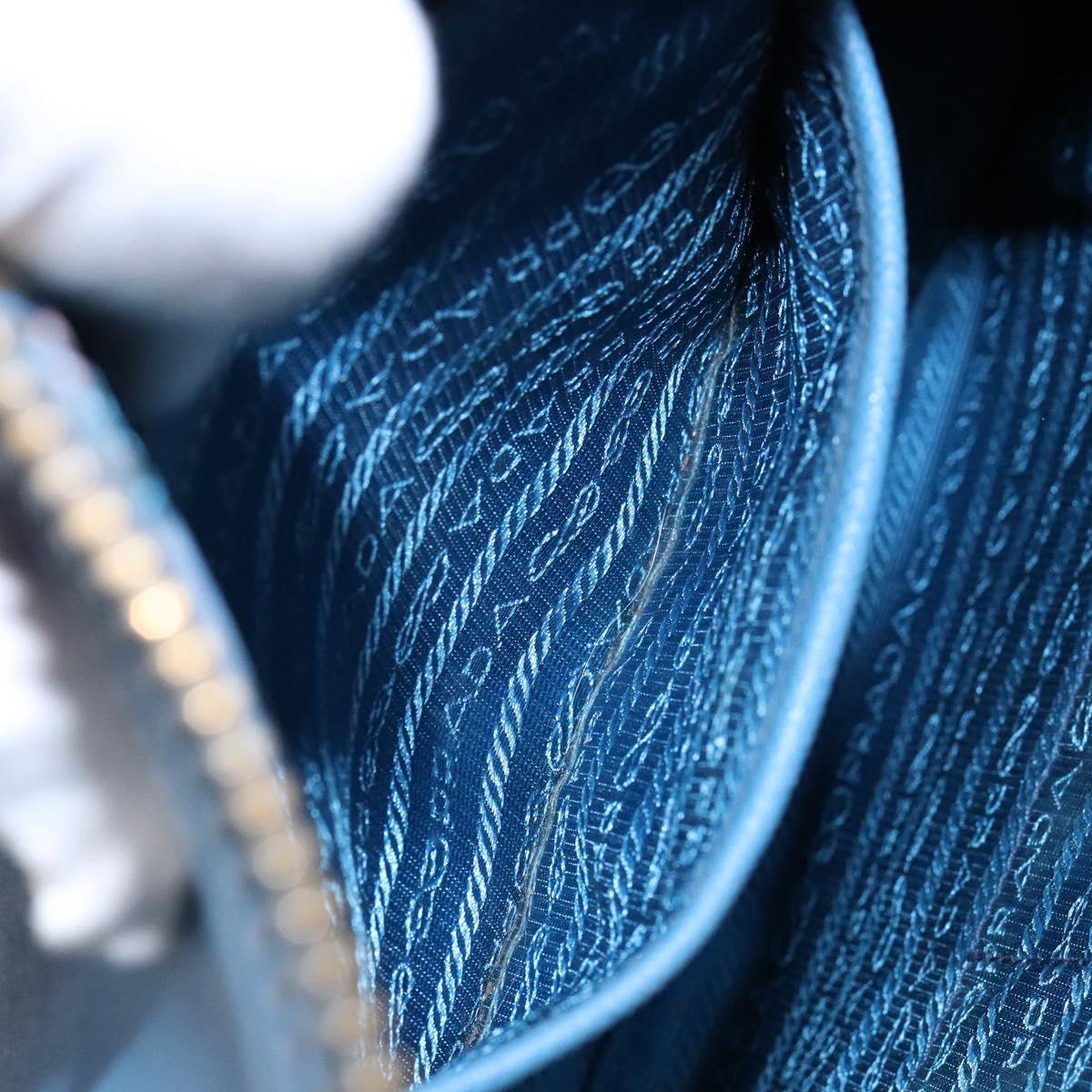 PRADA Shoulder Bag Leather Blue Gold Auth 136806