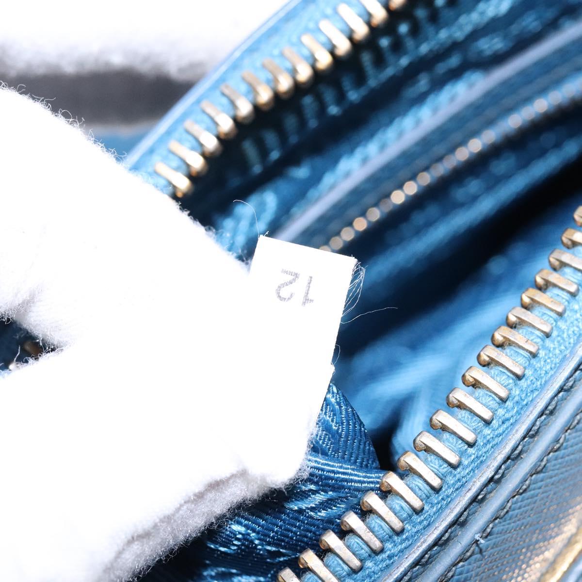 PRADA Shoulder Bag Leather Blue Gold Auth 136806