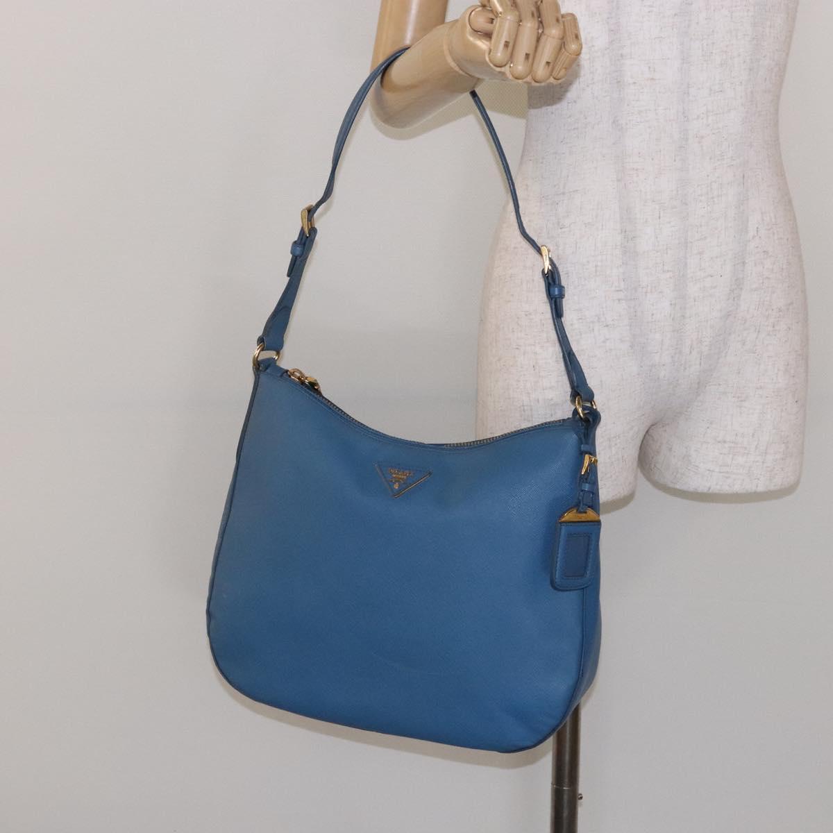 PRADA Shoulder Bag Leather Blue Gold Auth 136806