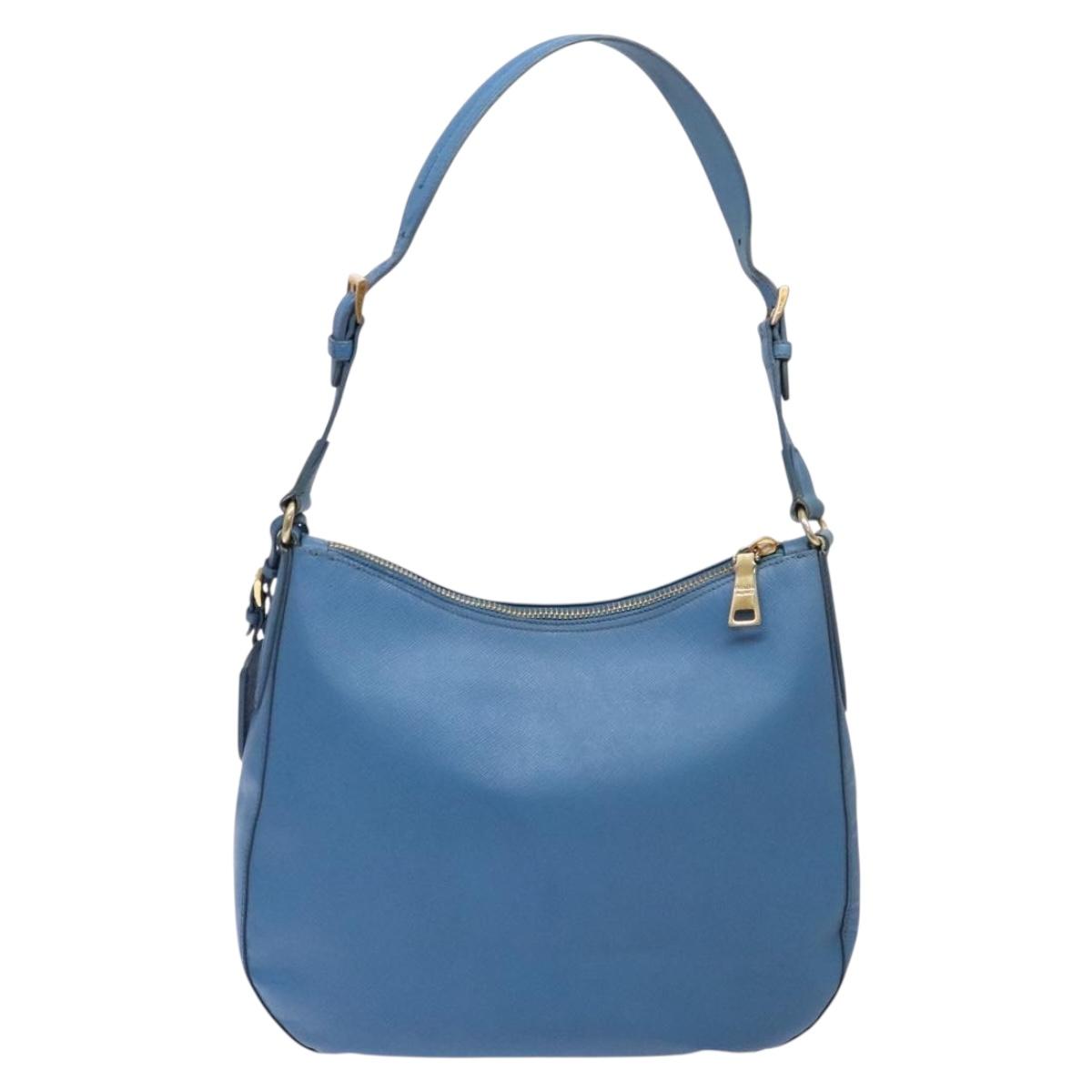 PRADA Shoulder Bag Leather Blue Gold Auth 136806