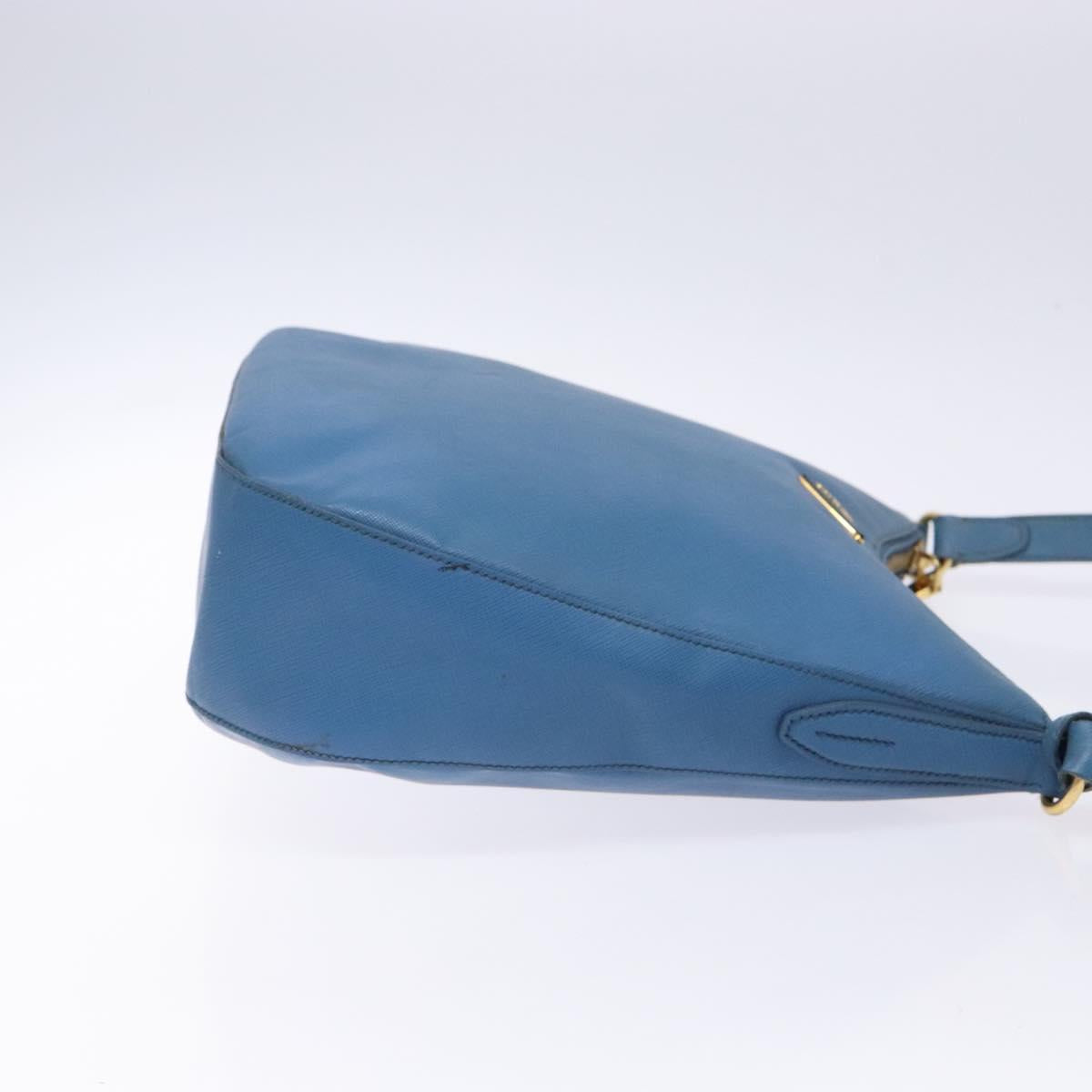 PRADA Shoulder Bag Leather Blue Gold Auth 136806