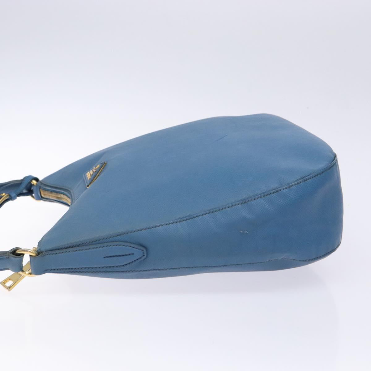 PRADA Shoulder Bag Leather Blue Gold Auth 136806