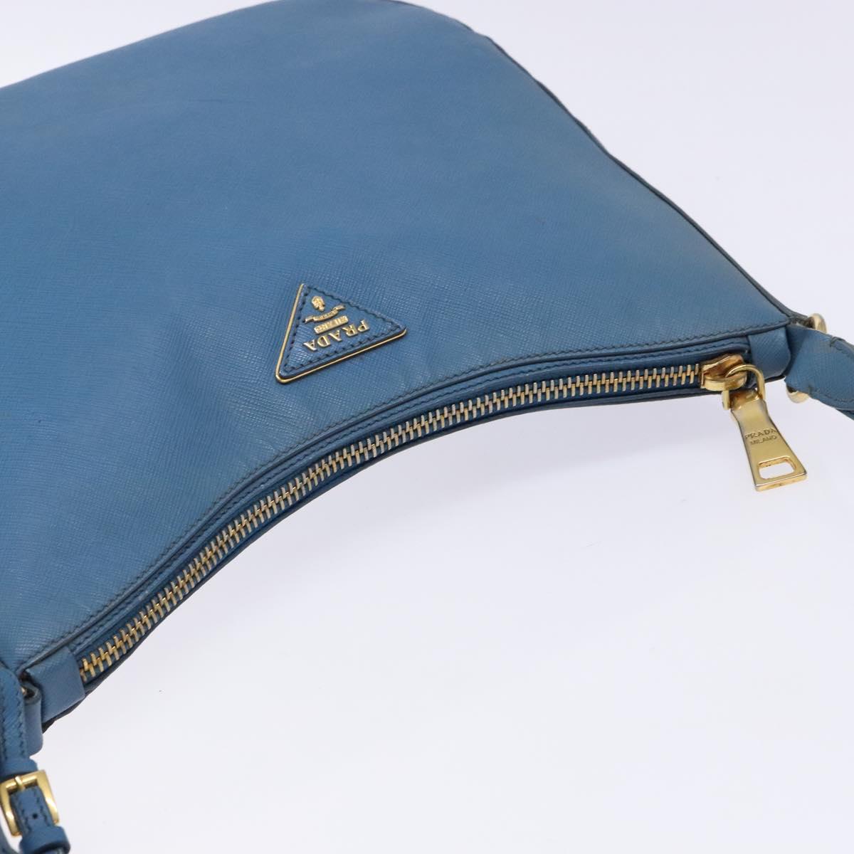 PRADA Shoulder Bag Leather Blue Gold Auth 136806