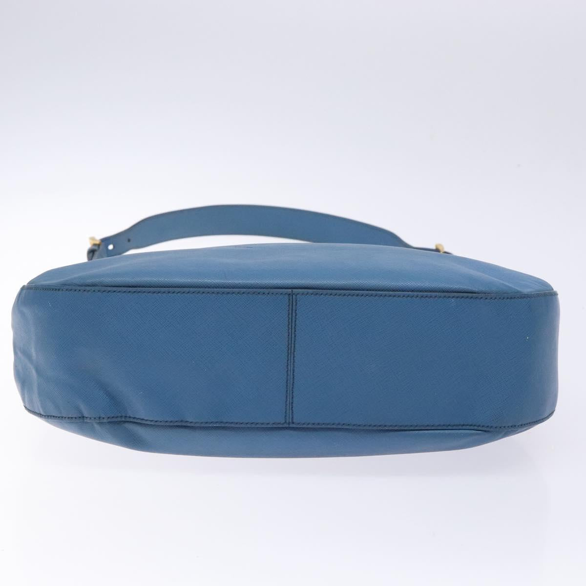 PRADA Shoulder Bag Leather Blue Gold Auth 136806