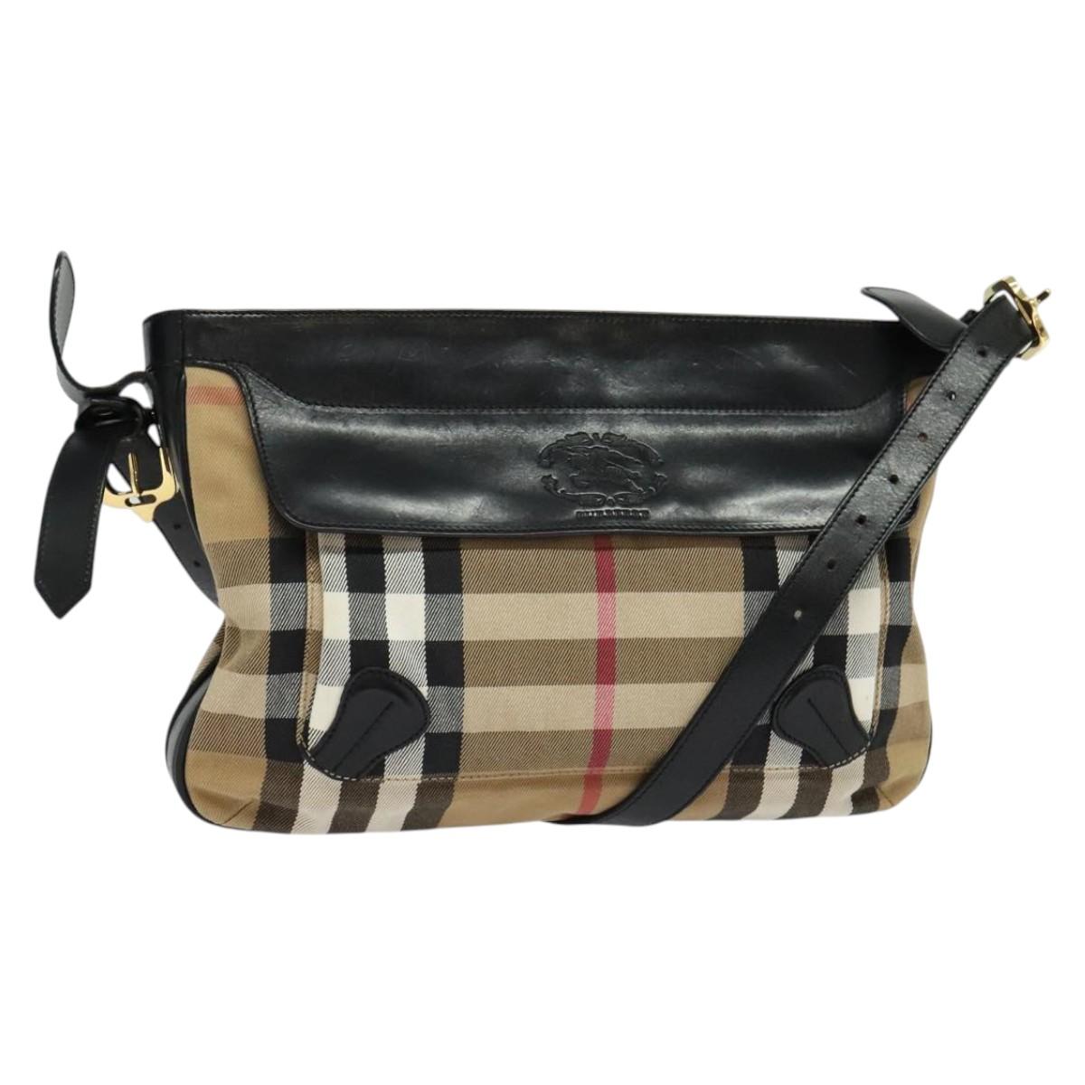 BURBERRY Nova Check Shoulder Bag Canvas Beige Gold Auth 136809
