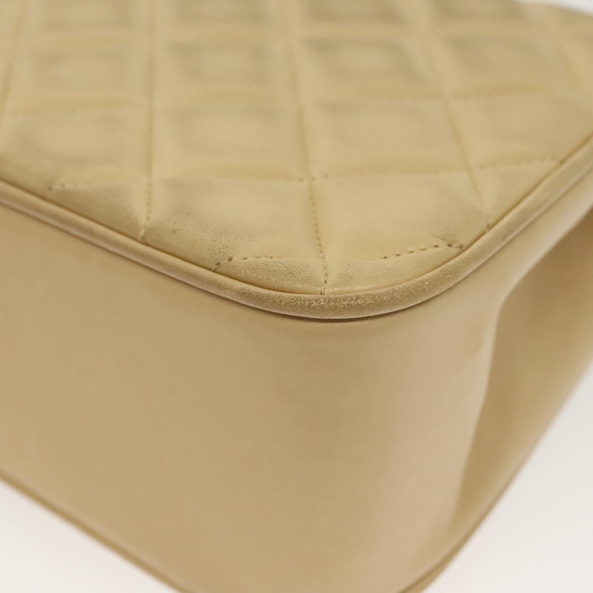 CHANEL Chain Shoulder Bag Lamb Skin Beige Gold CC Auth 136820