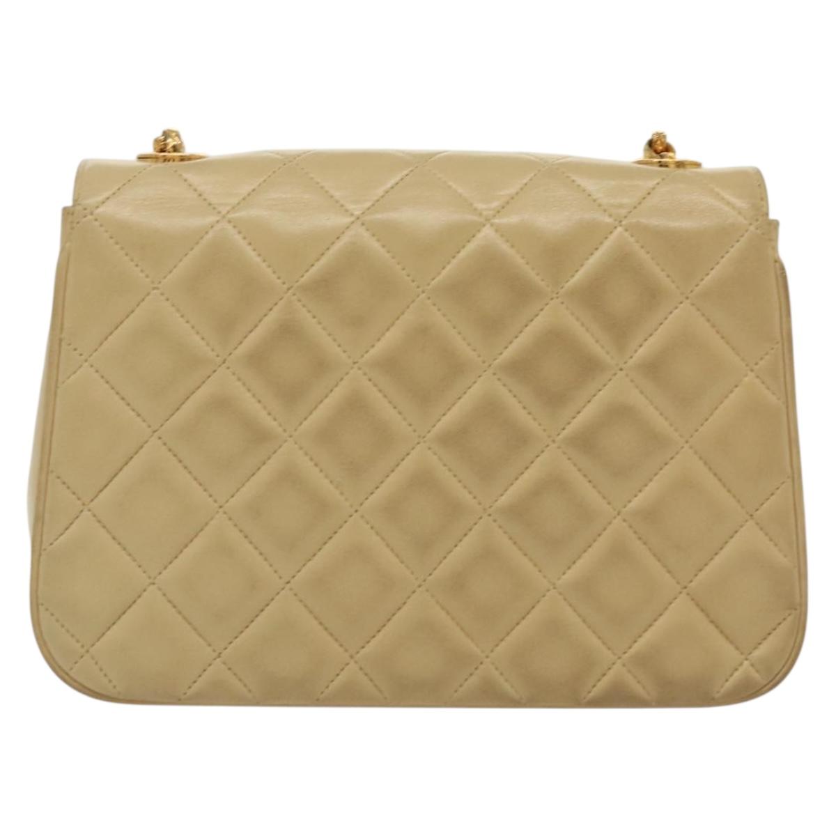 CHANEL Chain Shoulder Bag Lamb Skin Beige Gold CC Auth 136820