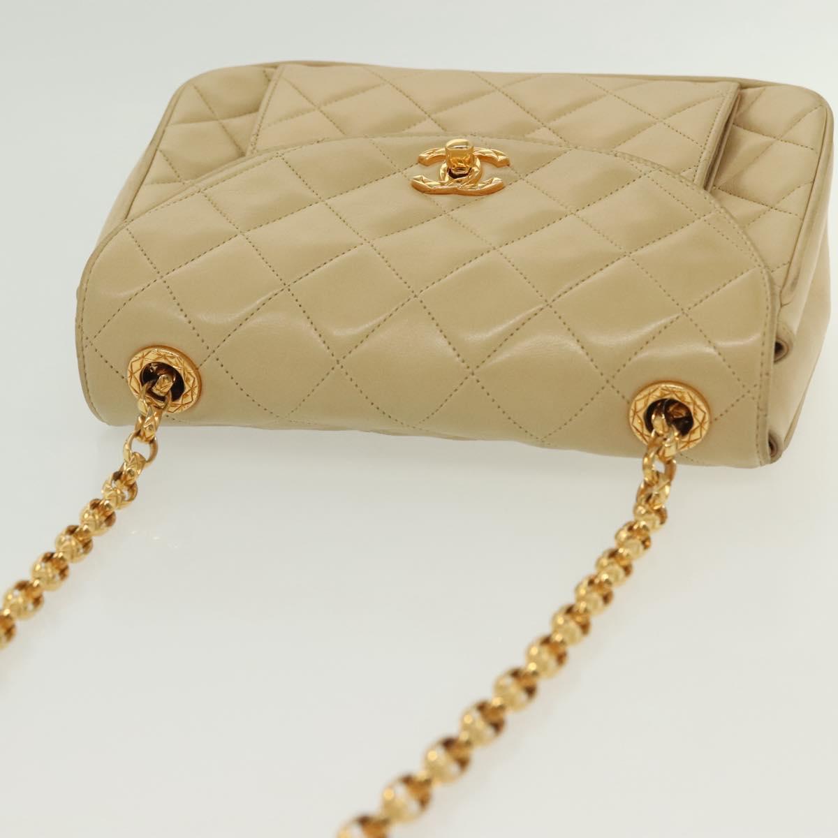 CHANEL Chain Shoulder Bag Lamb Skin Beige Gold CC Auth 136820