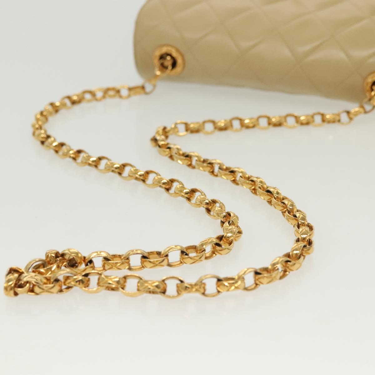 CHANEL Chain Shoulder Bag Lamb Skin Beige Gold CC Auth 136820