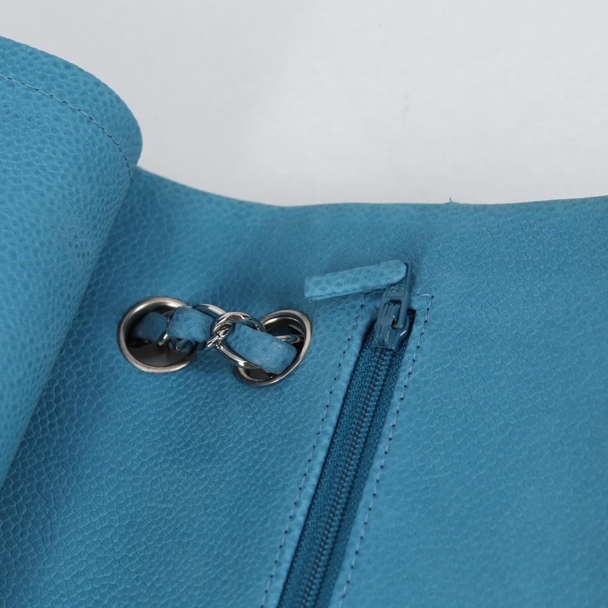 CHANEL Matelasse 25 Double Flap Chain Bag Caviar Skin Blue CC Auth 136821M