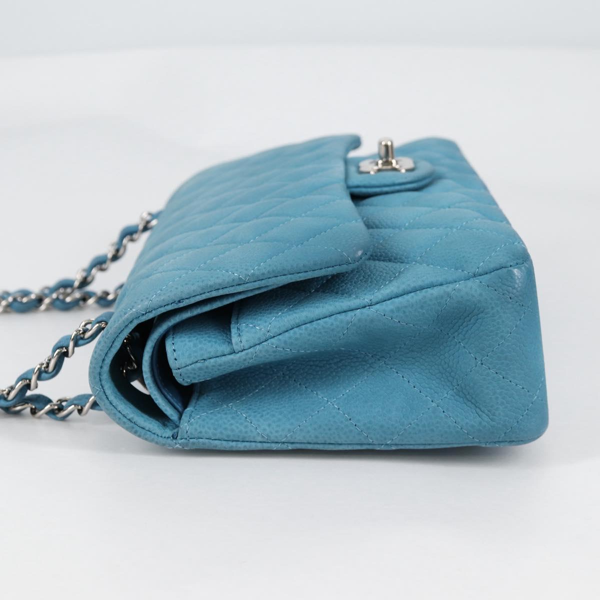 CHANEL Matelasse 25 Double Flap Chain Bag Caviar Skin Blue CC Auth 136821M