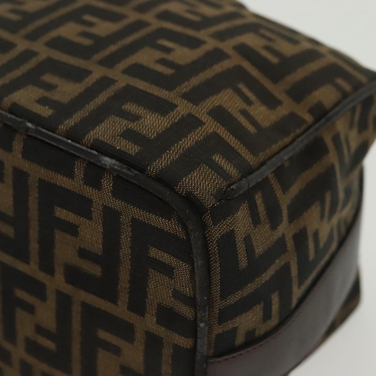 FENDI Zucca Canvas Hand Bag Black Brown Silver Auth 136848