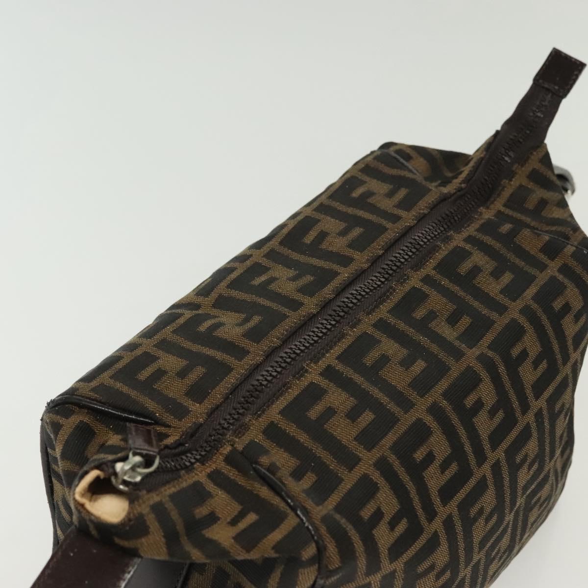 FENDI Zucca Canvas Hand Bag Black Brown Silver Auth 136848