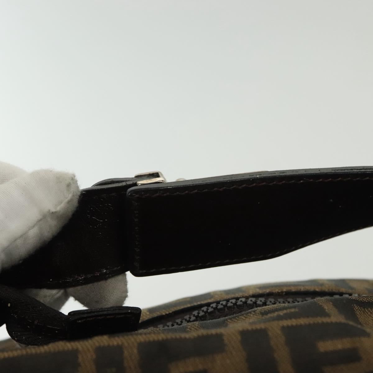 FENDI Zucca Canvas Hand Bag Black Brown Silver Auth 136848