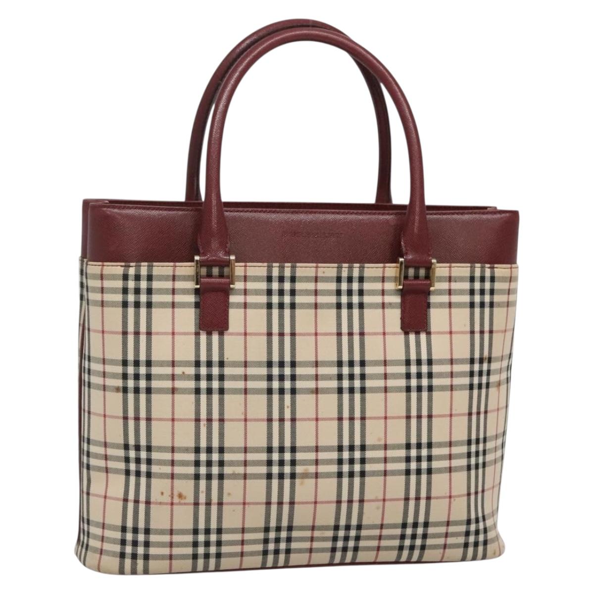 BURBERRY Nova Check Tote Bag Canvas Beige Gold Auth 136853