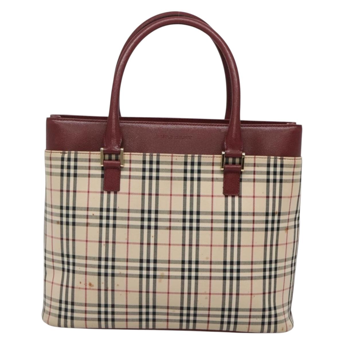 BURBERRY Nova Check Tote Bag Canvas Beige Gold Auth 136853