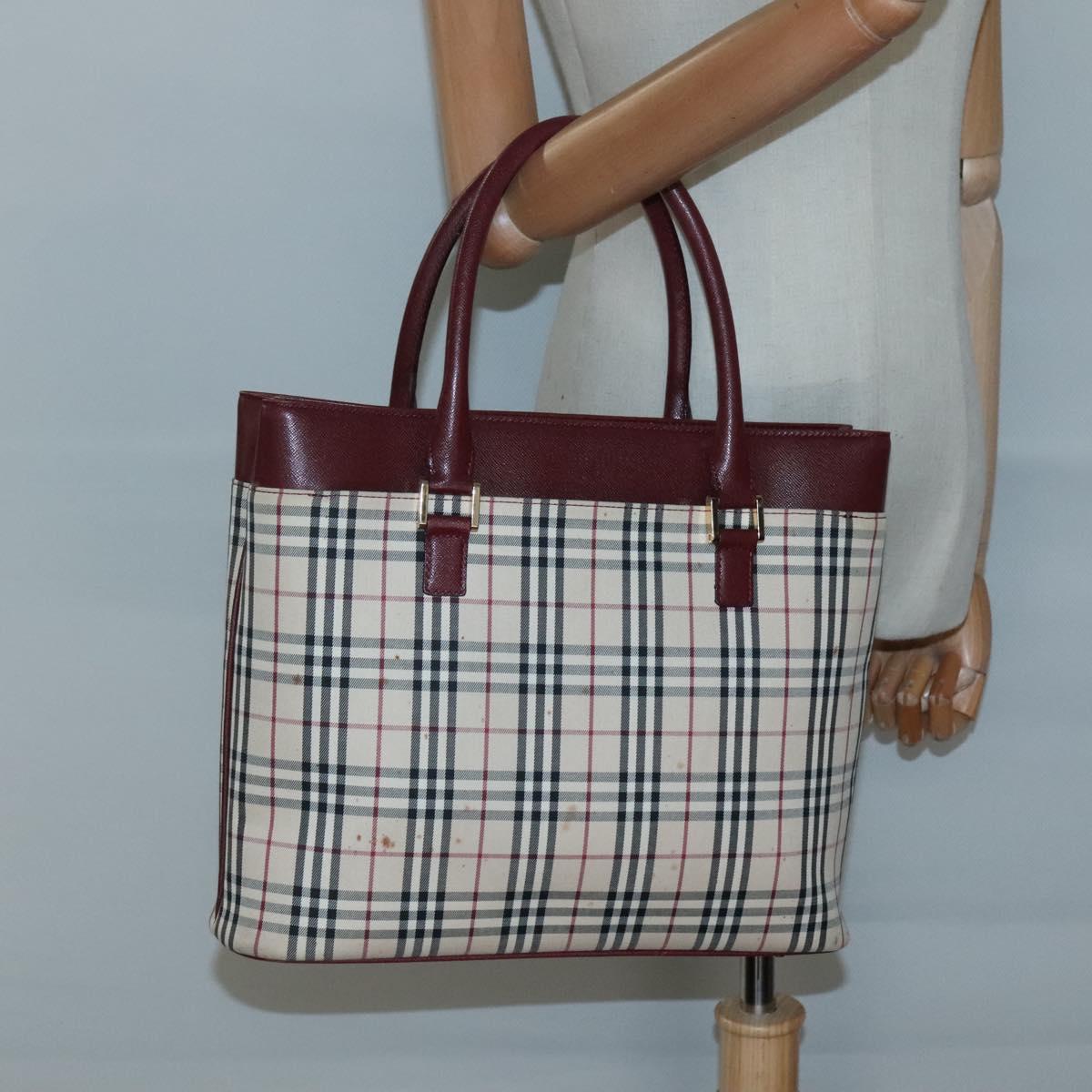 BURBERRY Nova Check Tote Bag Canvas Beige Gold Auth 136853