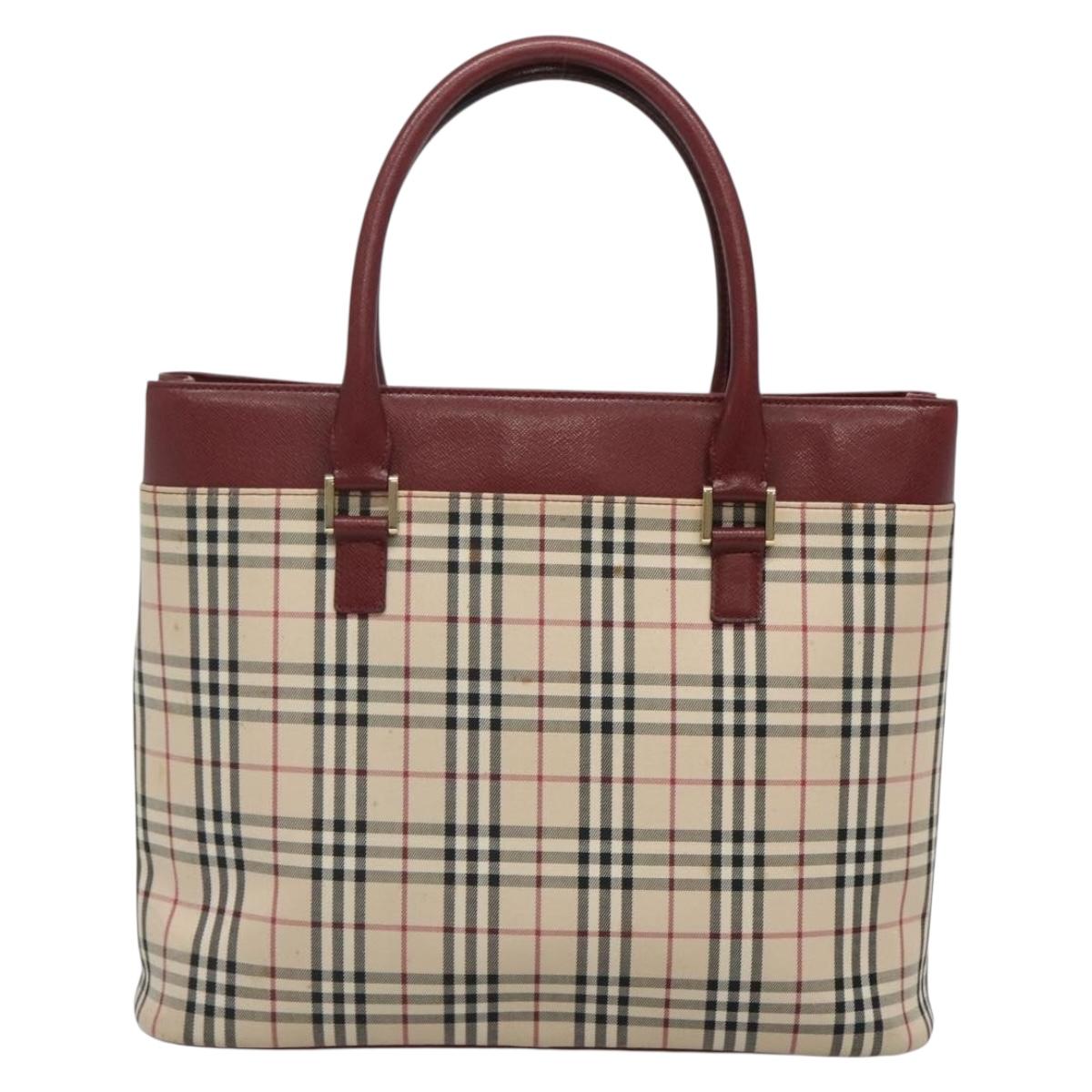 BURBERRY Nova Check Tote Bag Canvas Beige Gold Auth 136853