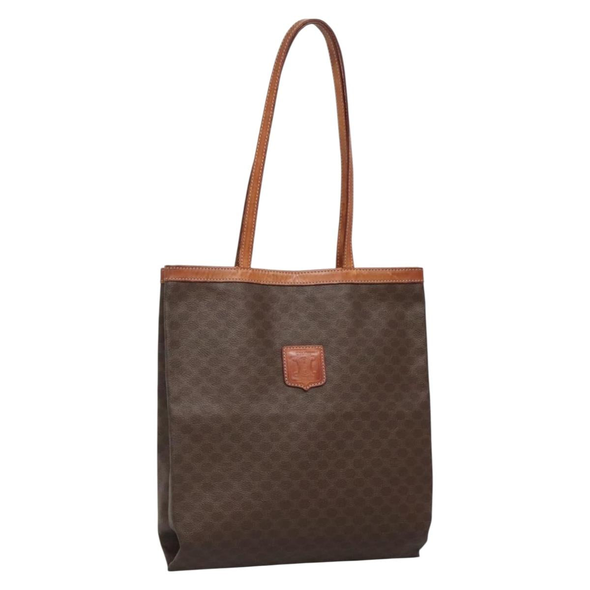 CELINE Macadam Canvas Tote Bag PVC Brown Gold Auth 136856