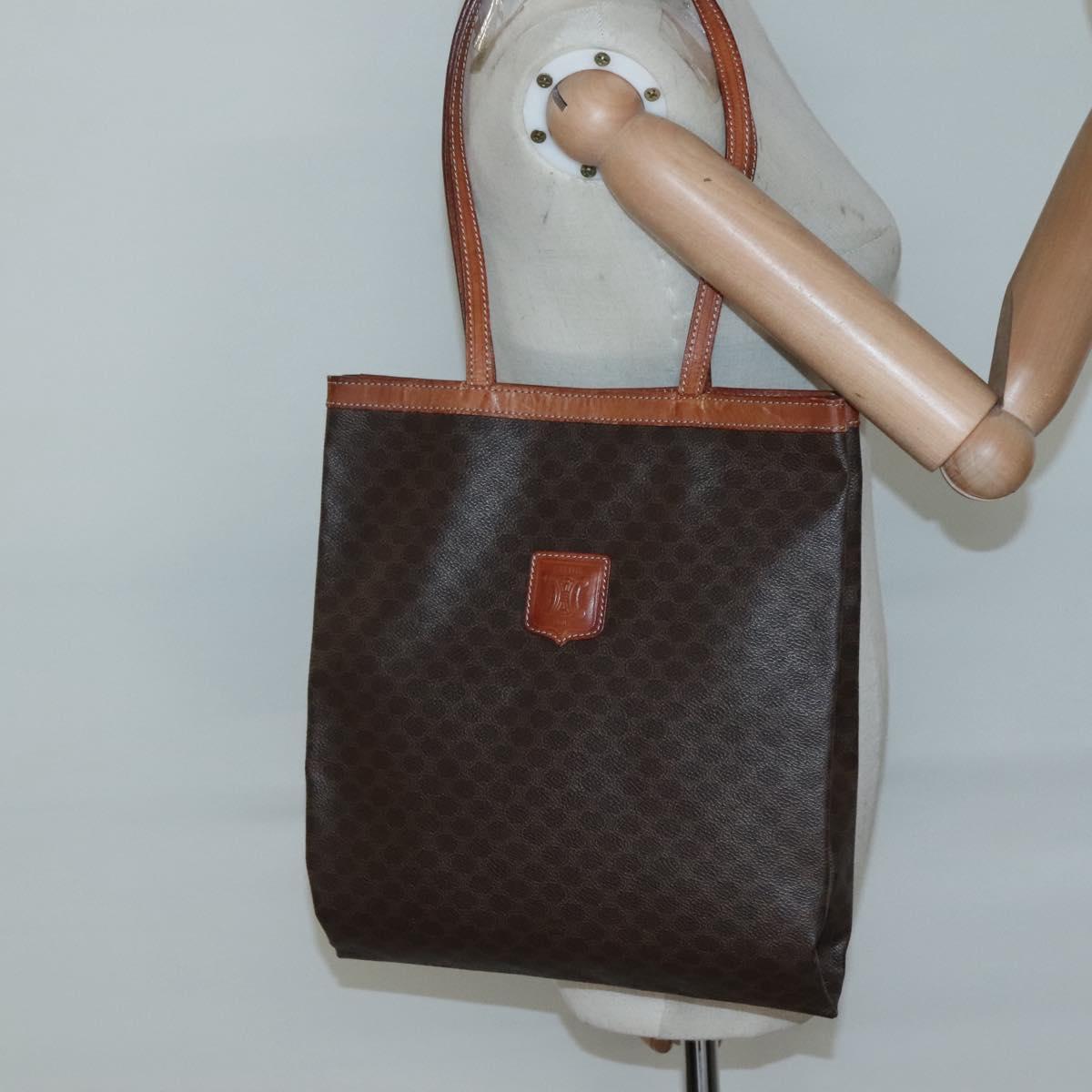 CELINE Macadam Canvas Tote Bag PVC Brown Gold Auth 136856