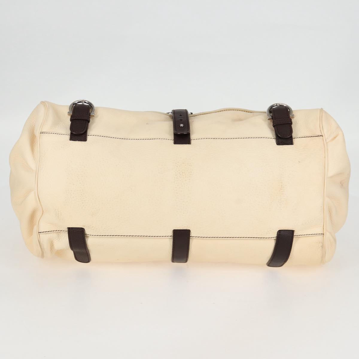 Salvatore Ferragamo Gancini Hand Bag Leather Ivory Silver Auth 136857