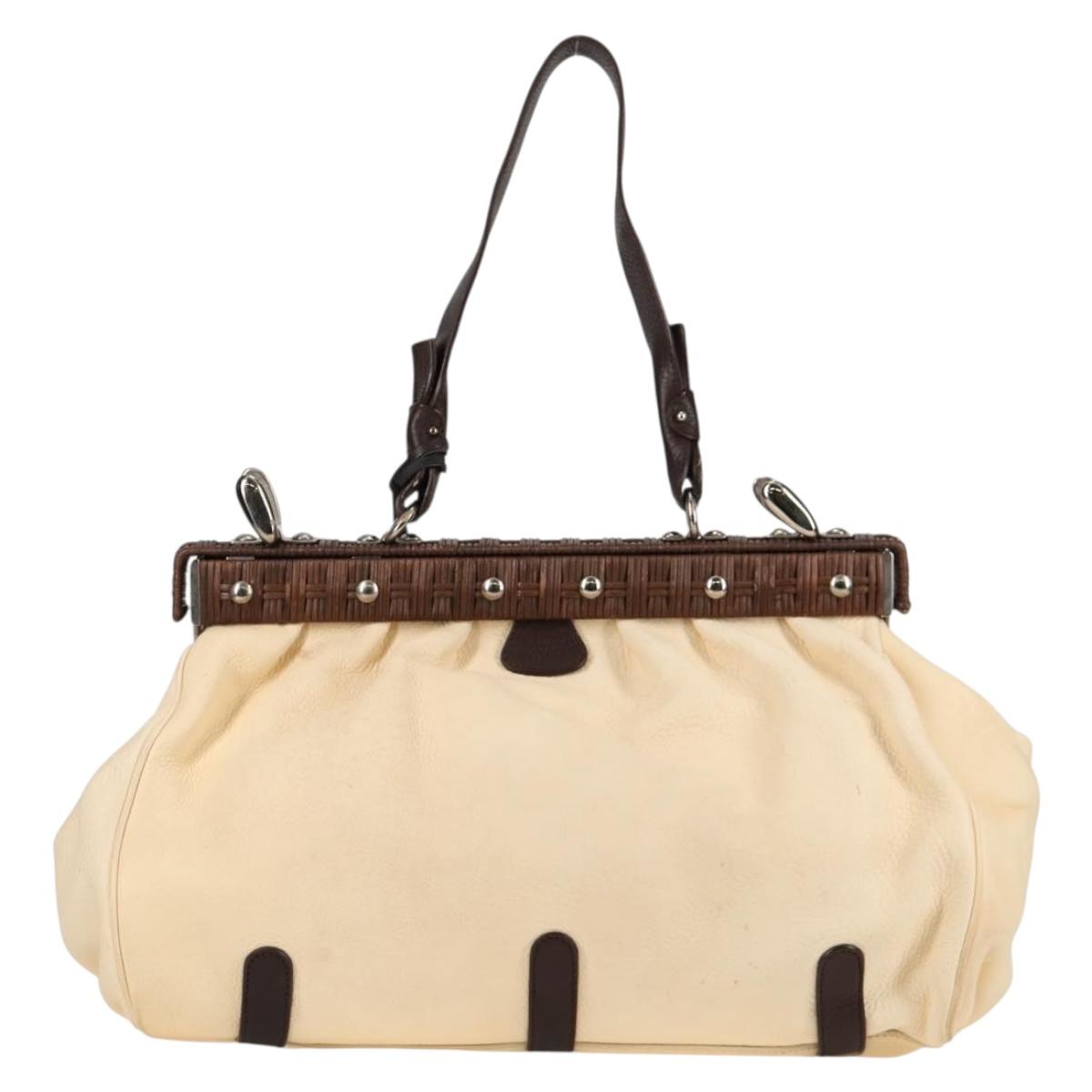 Salvatore Ferragamo Gancini Hand Bag Leather Ivory Silver Auth 136857
