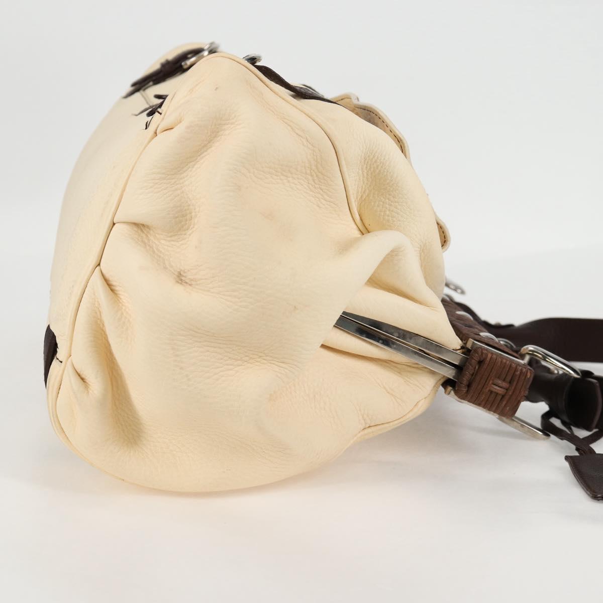 Salvatore Ferragamo Gancini Hand Bag Leather Ivory Silver Auth 136857