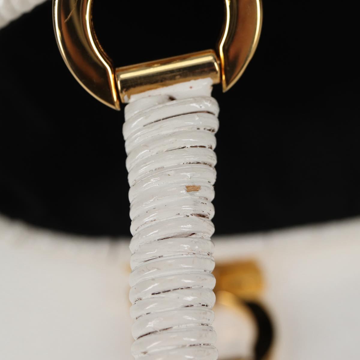 Salvatore Ferragamo Gancini Hand Bag Raffia White Gold Auth 136858V
