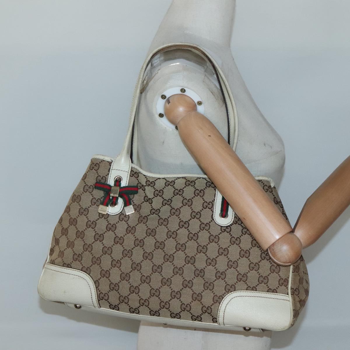 GUCCI Web Sherry Line GG Canvas Tote Bag Beige Green Red 163805 Auth 136879