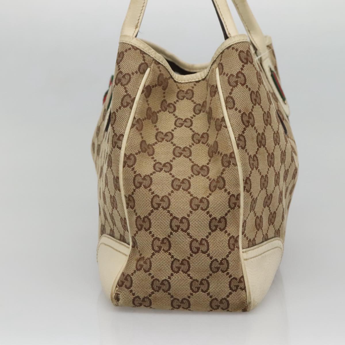 GUCCI Web Sherry Line GG Canvas Tote Bag Beige Green Red 163805 Auth 136879