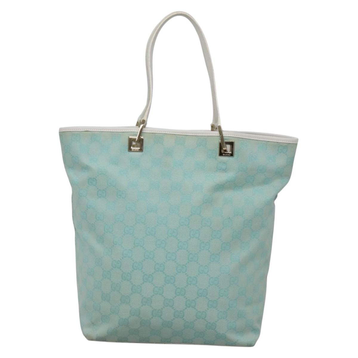 GUCCI GG Canvas Tote Bag Light Blue Gold 002 1098 1705 Auth 136880