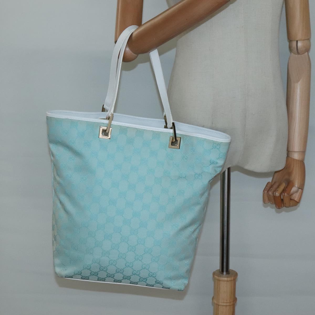GUCCI GG Canvas Tote Bag Light Blue Gold 002 1098 1705 Auth 136880