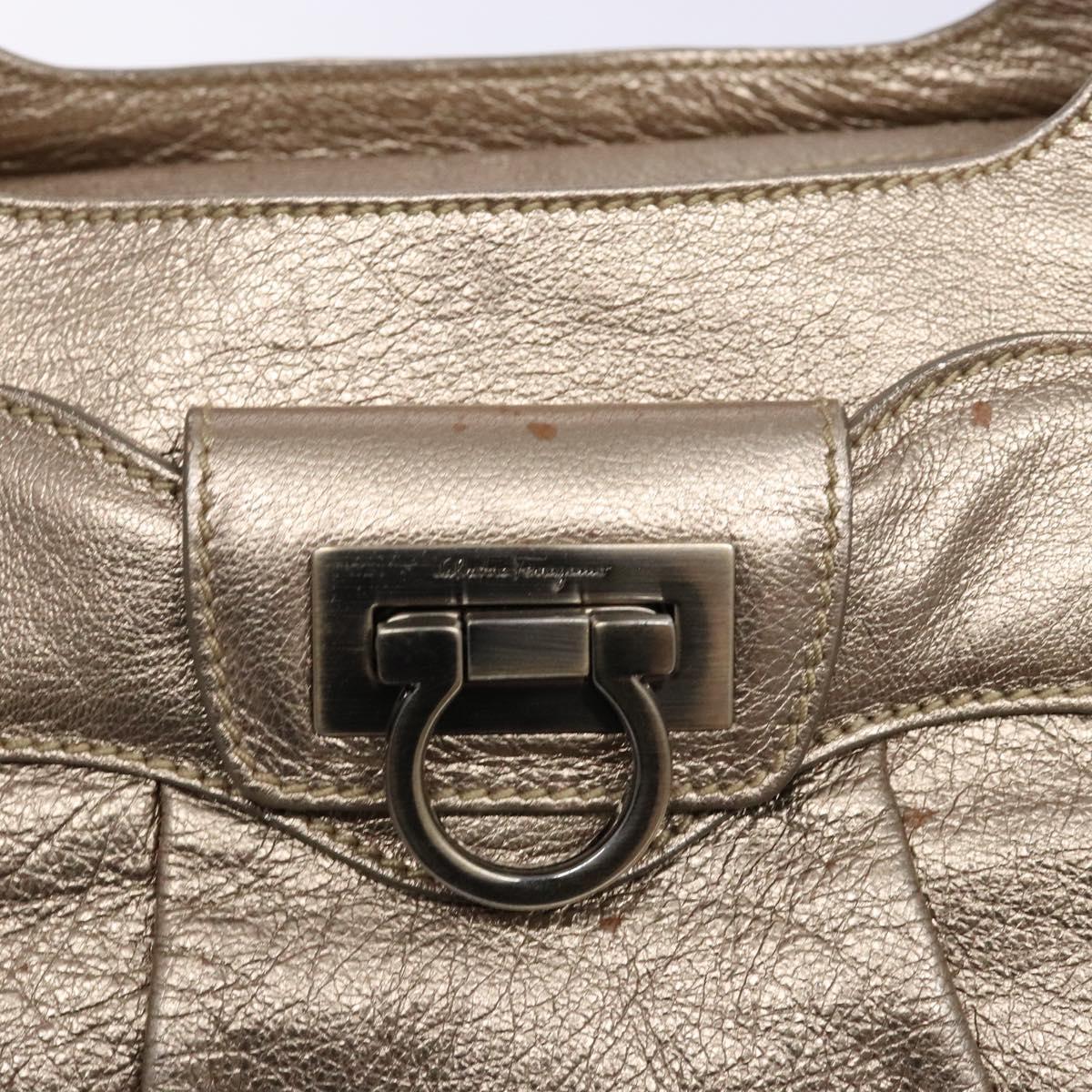 Salvatore Ferragamo Gancini Hand Bag Leather Gold Auth 136922