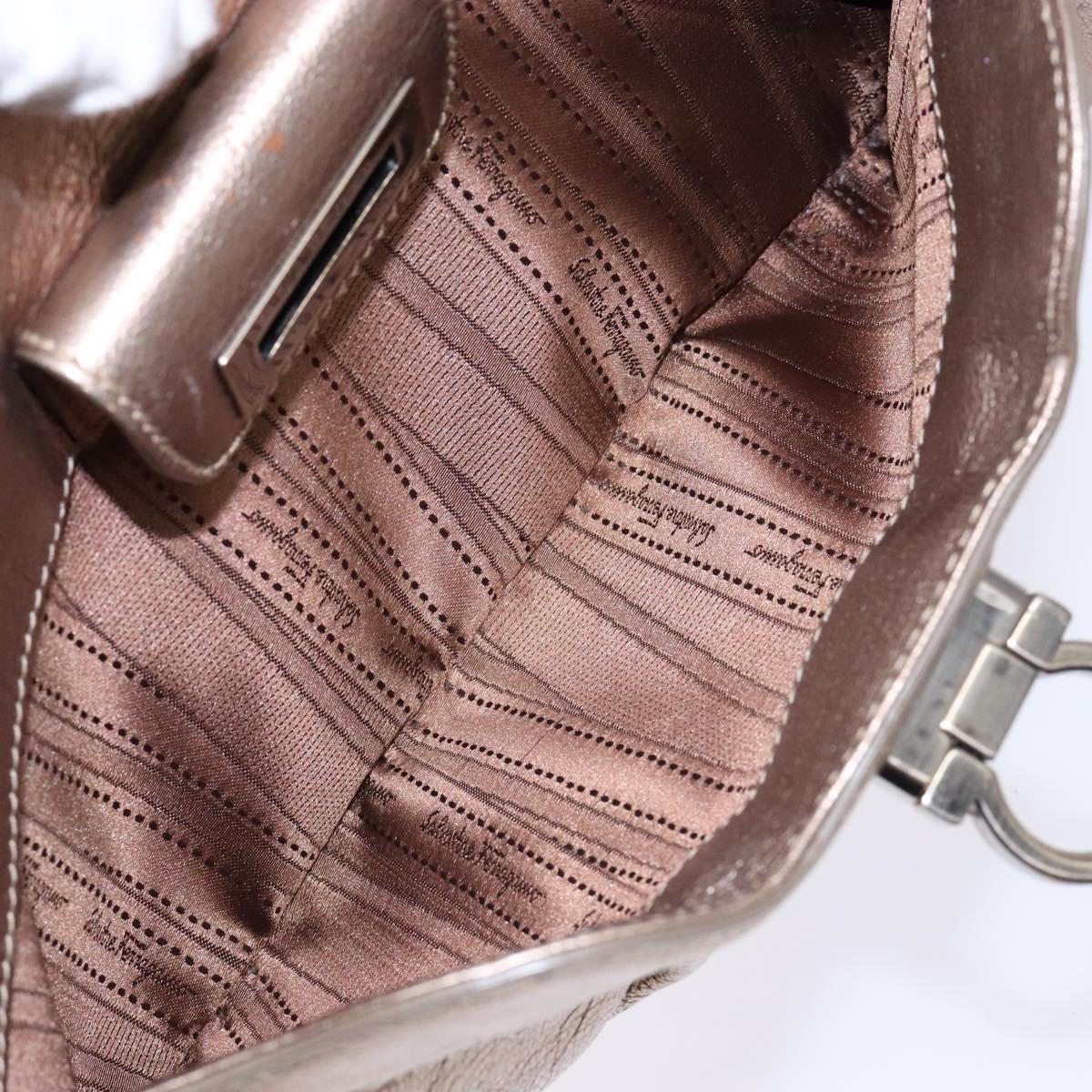 Salvatore Ferragamo Gancini Hand Bag Leather Gold Auth 136922
